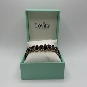 Lovita & Co. Gold Color Black Pear Shaped Beaded Stretchy Bracelet